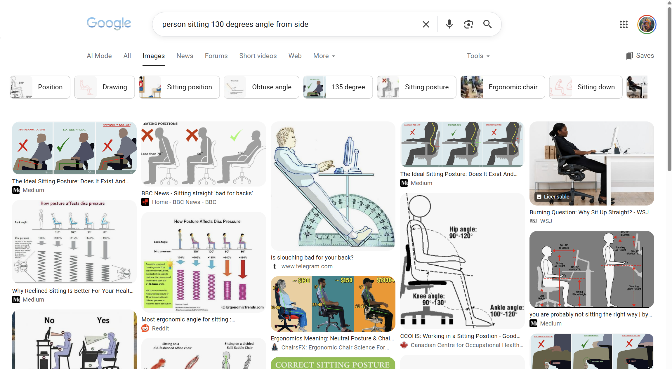 Example google search: Person sitting 130 degrees from the side.